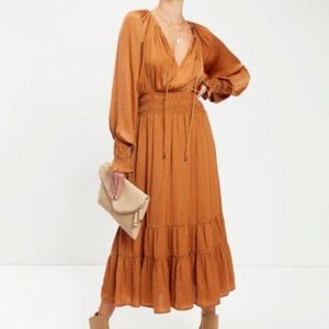 VICI Robbie Satin Midi Dress - Camel - Small